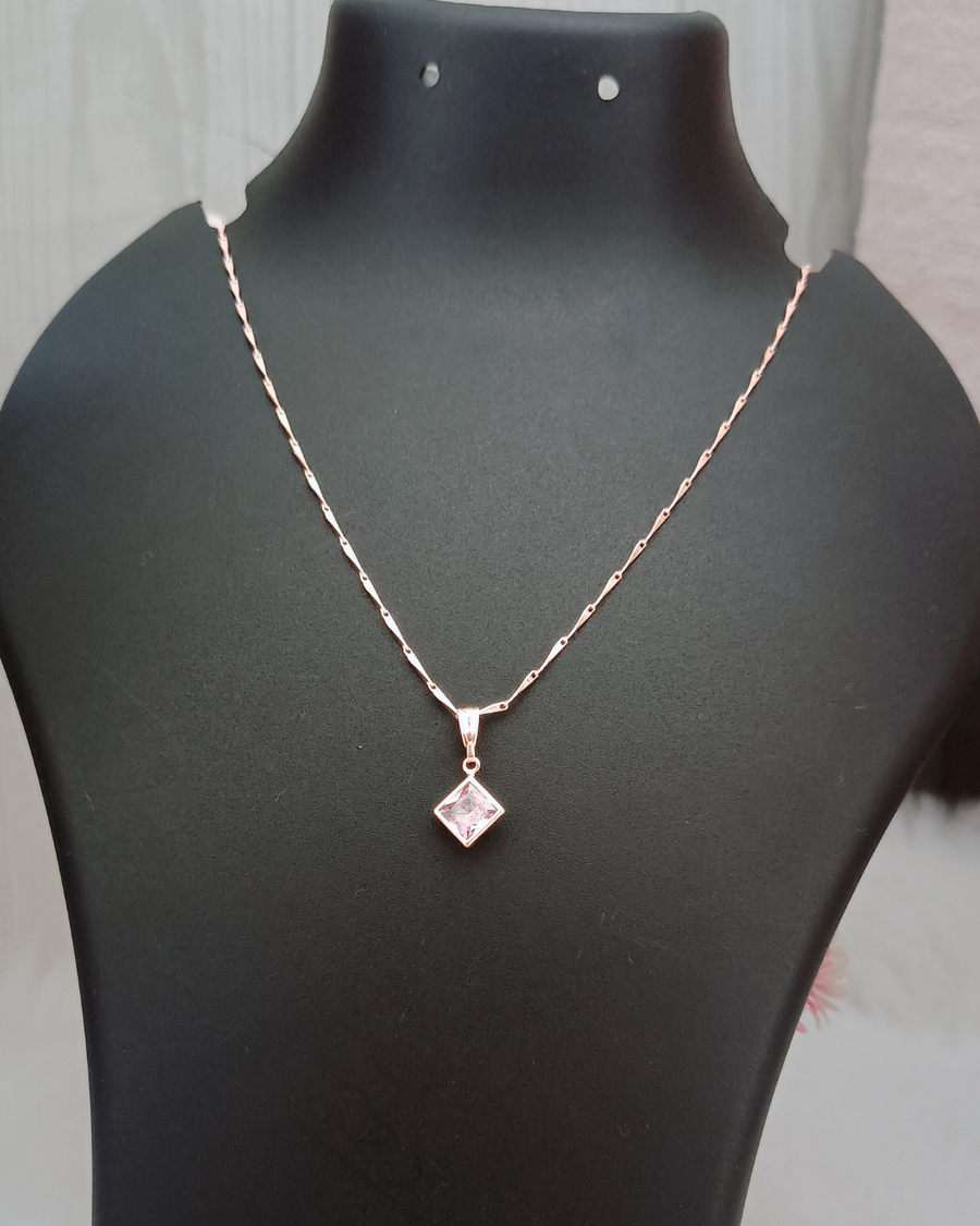 Square Crystal Rosegold Pendant Chain