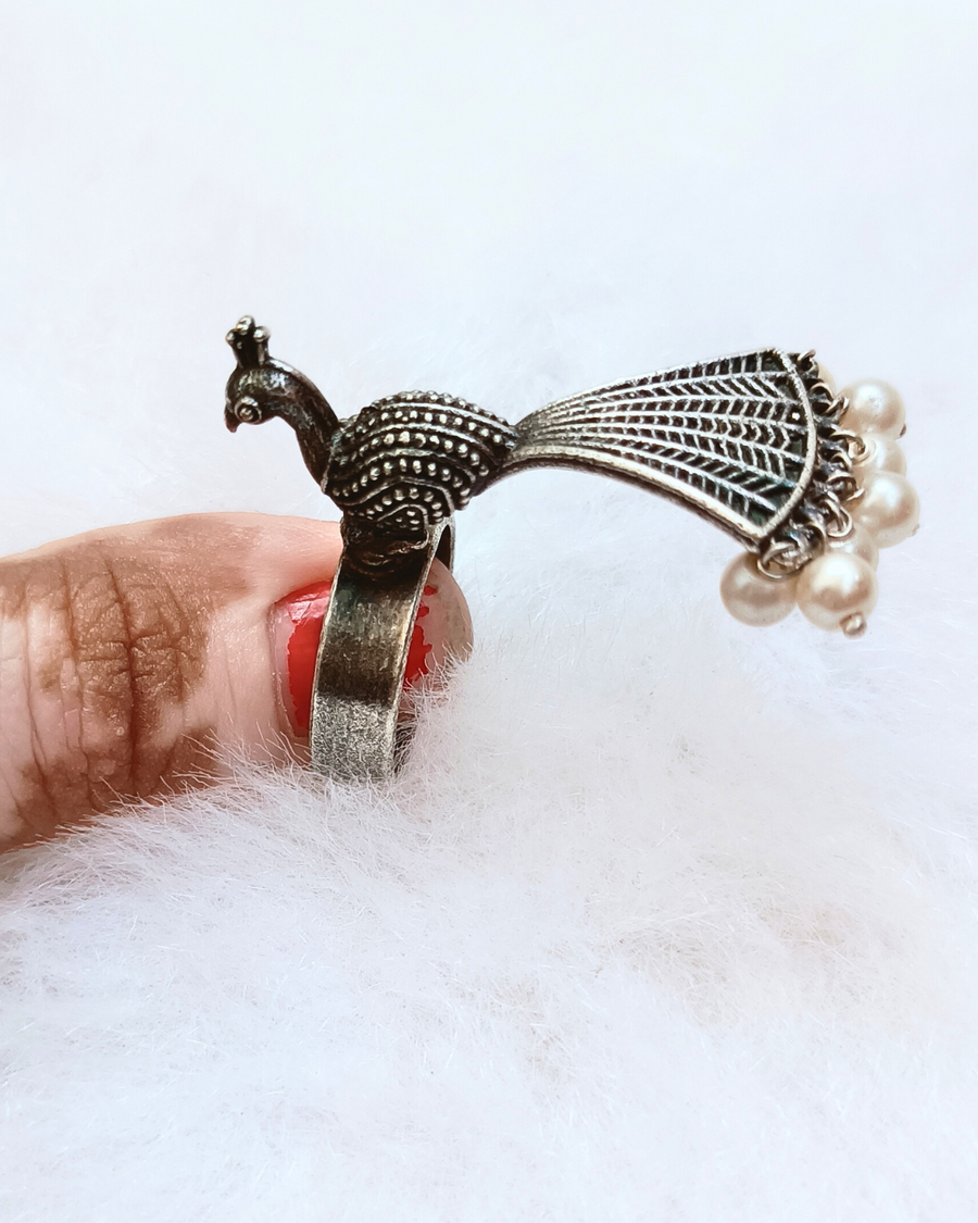 Peacock Finger Ring In German Silver