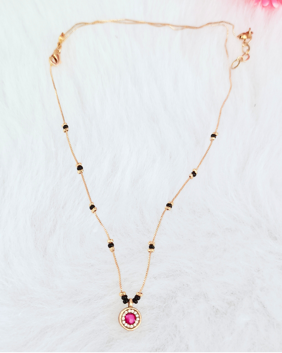 Pink Round Daimond Pendant Short Mangalsutra