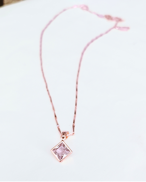 Square Crystal Rosegold Pendant Chain