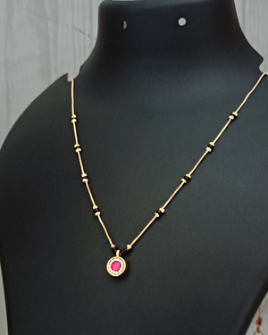 Pink Round Daimond Pendant Short Mangalsutra