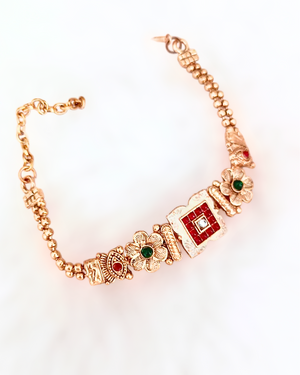 Square Pendant Rajwadi Golden Bracelet