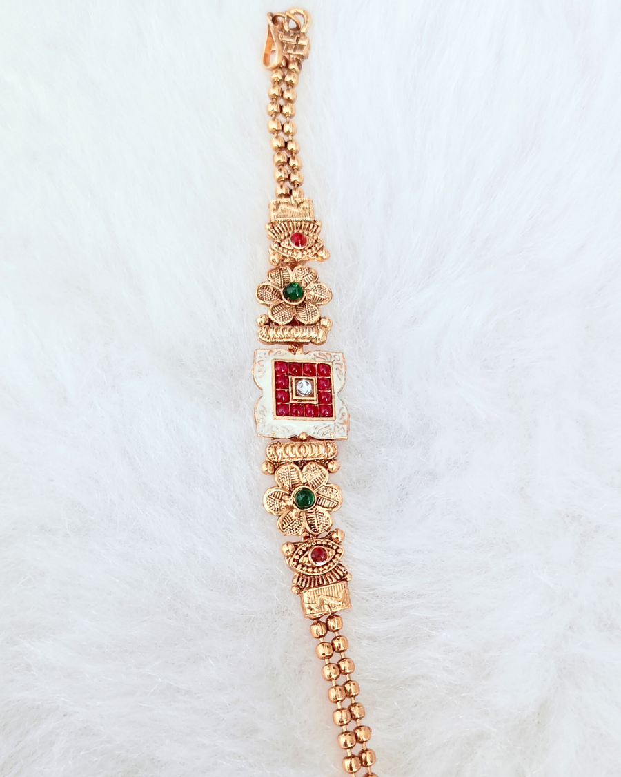 Square Pendant Rajwadi Golden Bracelet