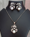 German Silver Chain With Elephant & Pearl Pendant Set