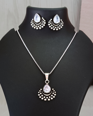 German Silver Chain Pendant Set With Drop Daimond