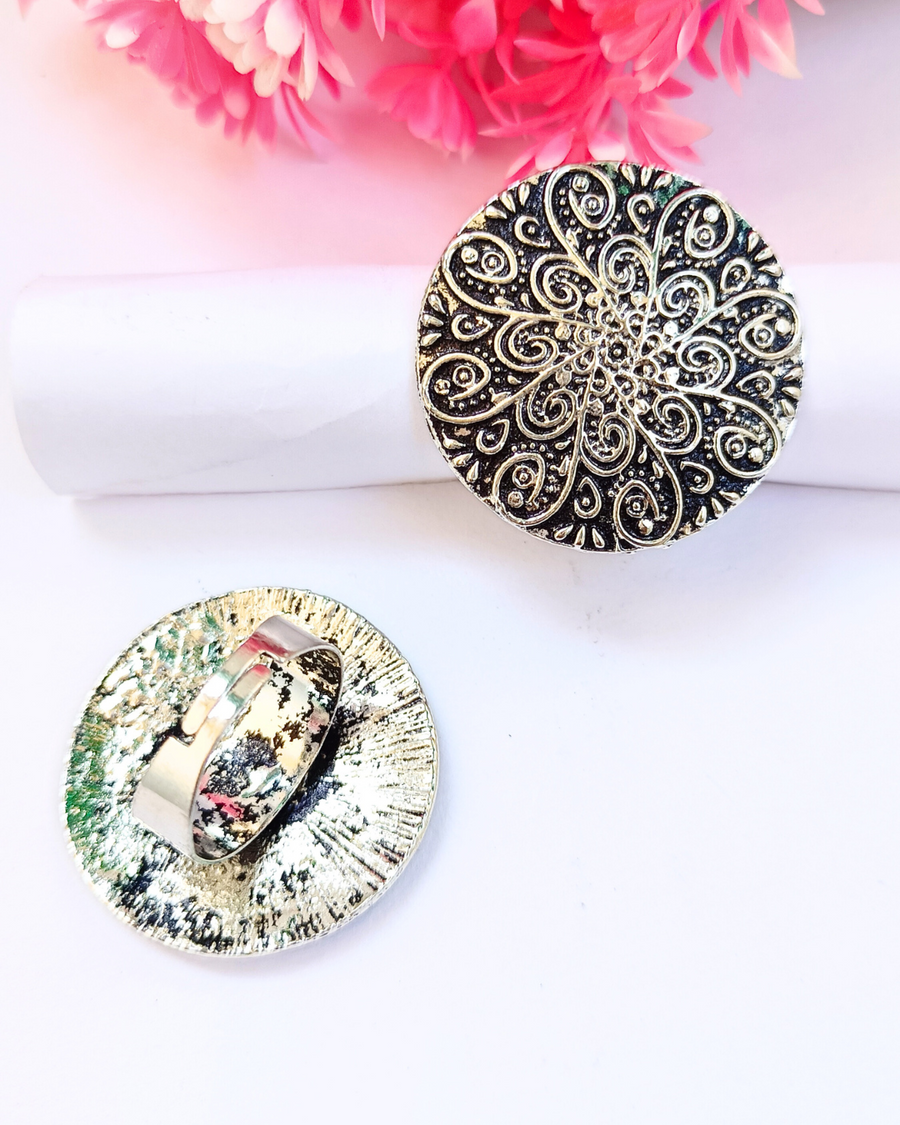 Silver Oxidised Finger Ring For Women