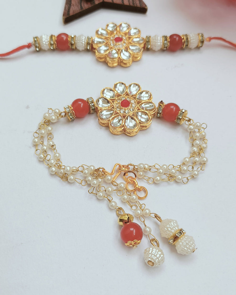 Flower Kundan Couple Rakhi