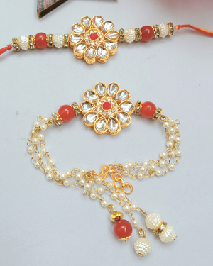 Flower Kundan Couple Rakhi