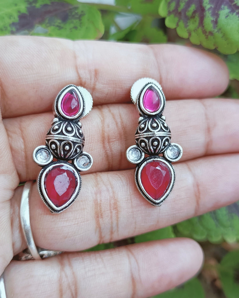 Pink Stone Stud German Silver Earring