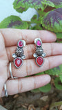 Pink Stone Stud German Silver Earring
