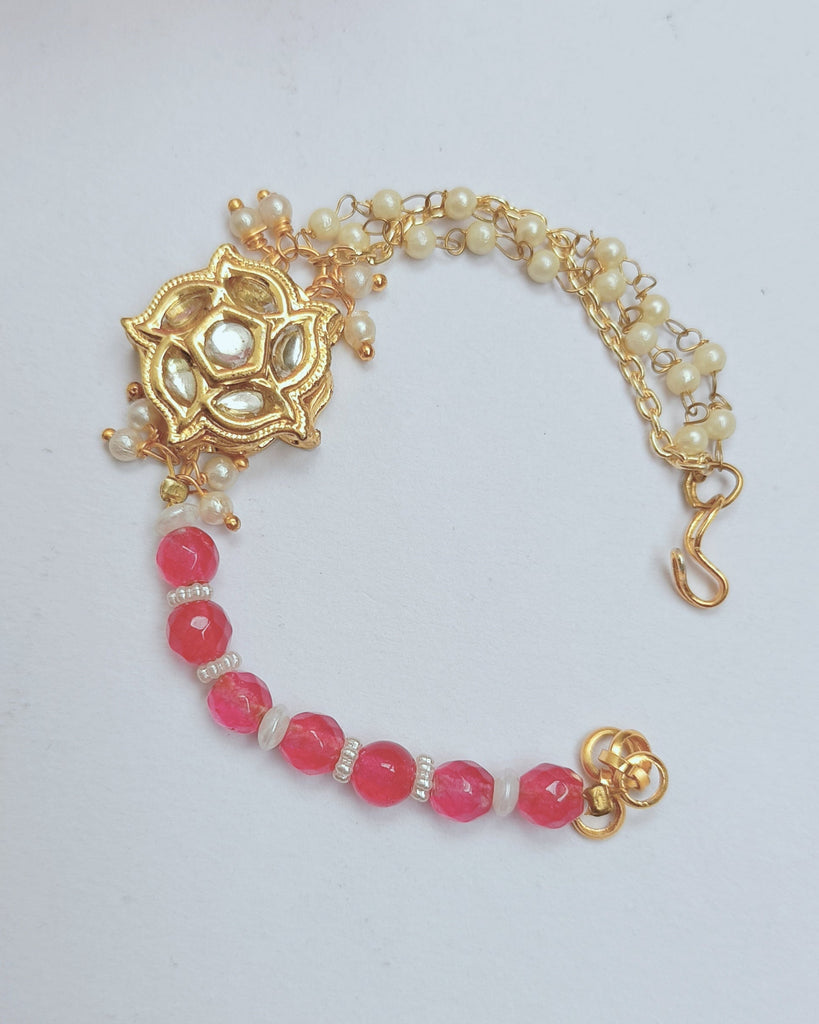 Pink Onex Beads And Kundan Bracelet