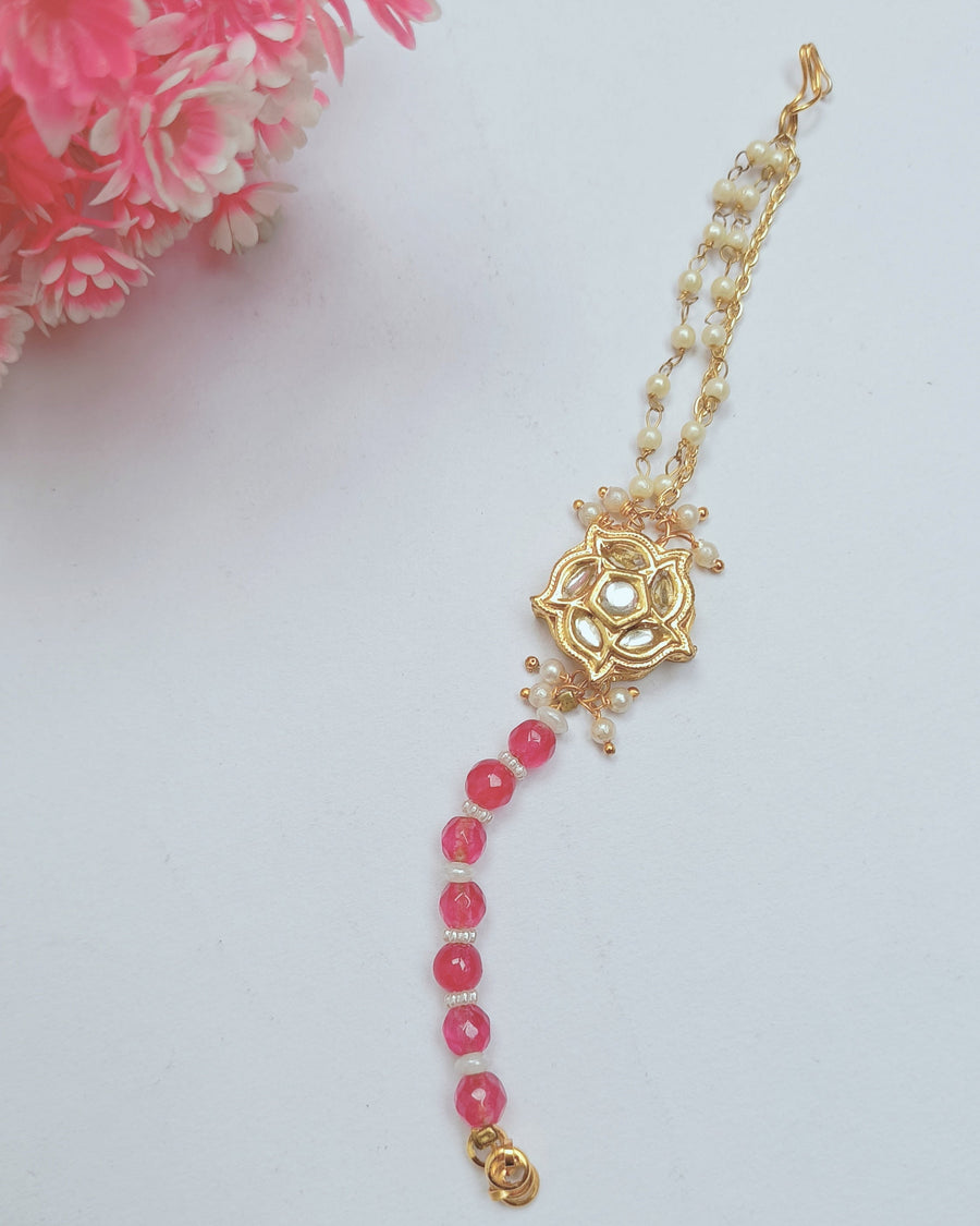Pink Onex Beads And Kundan Bracelet