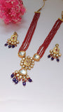 Long Kundan Set In 5 Layer Marun Crystal