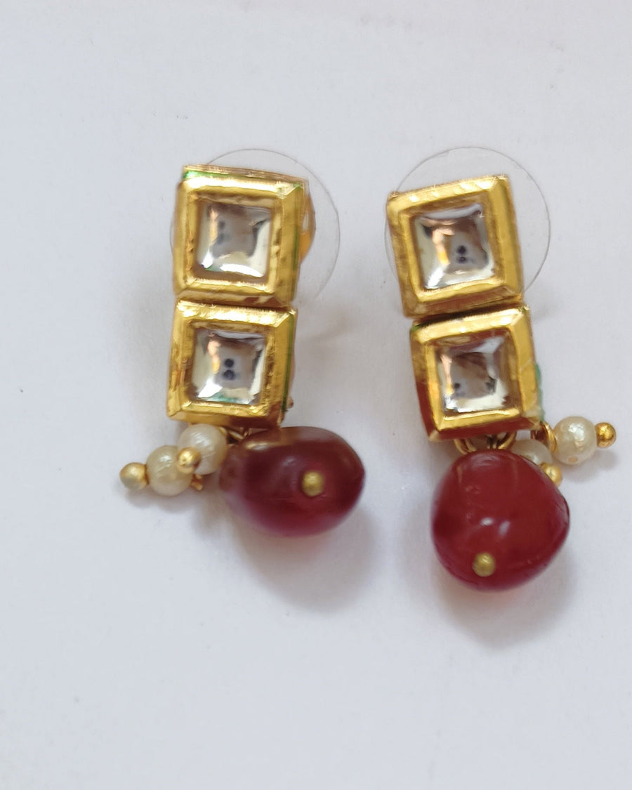 Marun 2 Layer Mala With Kundan Earring