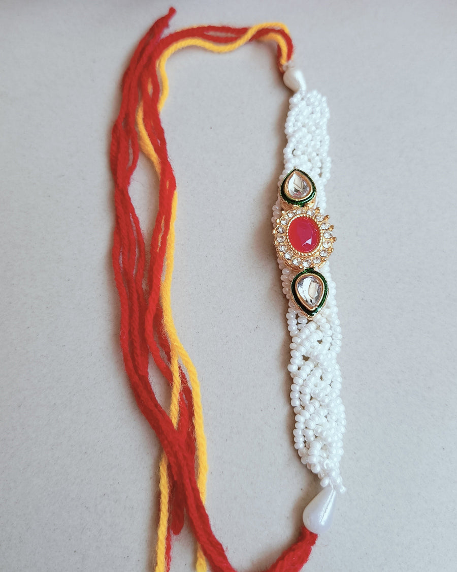 Sead Beads Kundan Rakhi For Bhai Or Bhabhi