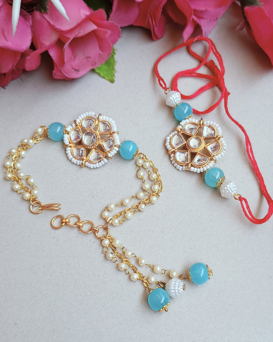 Kundan Couple Rakhi (Blue)