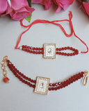 Red Crystal Beads Kundan Couple Rakhi