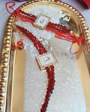Red Crystal Beads Kundan Couple Rakhi