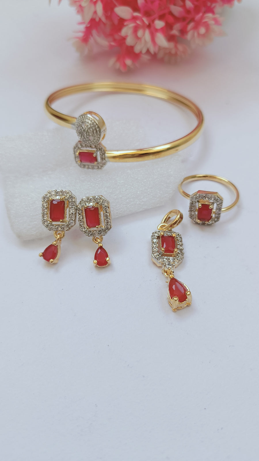Ruby Pink And Daimond Set Combo