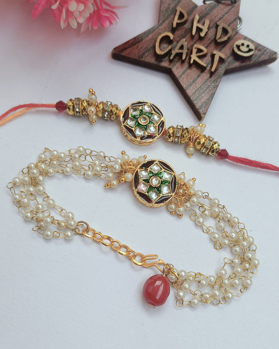 Kundan Couple Rakhi Combo