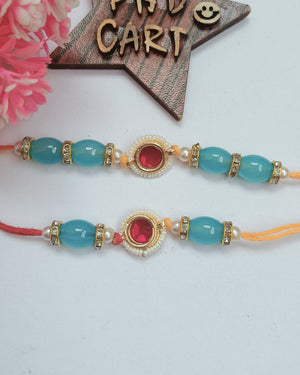 Pink Kundan Couple Rakhi Set