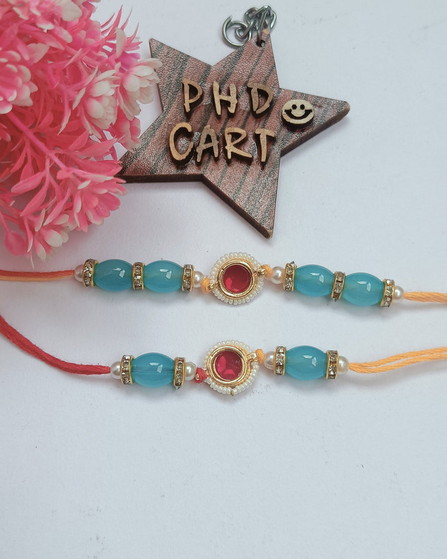 Pink Kundan Couple Rakhi Set