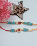 Pink Kundan Couple Rakhi Set