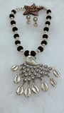 Black Cotton Set In Peacock Silver Pendant