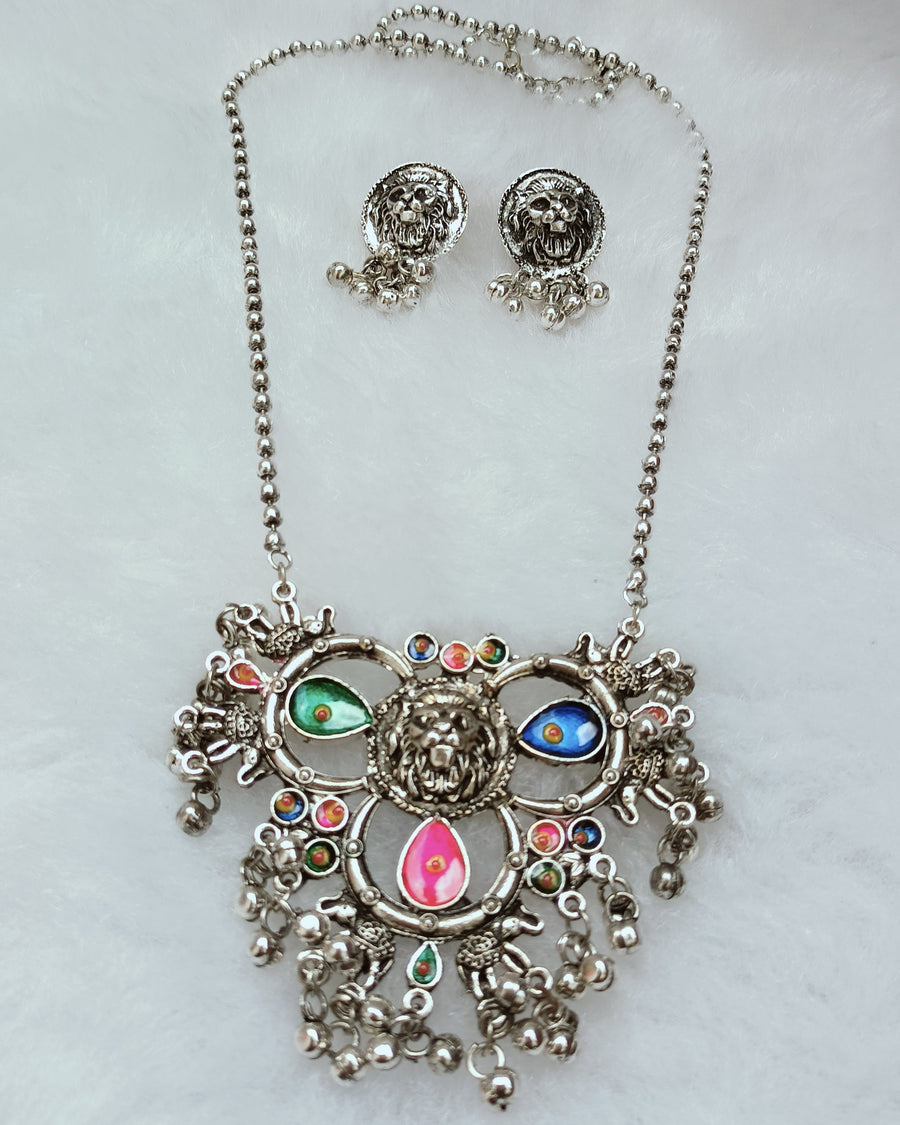 3 Petal German Silver Pendant Long Set