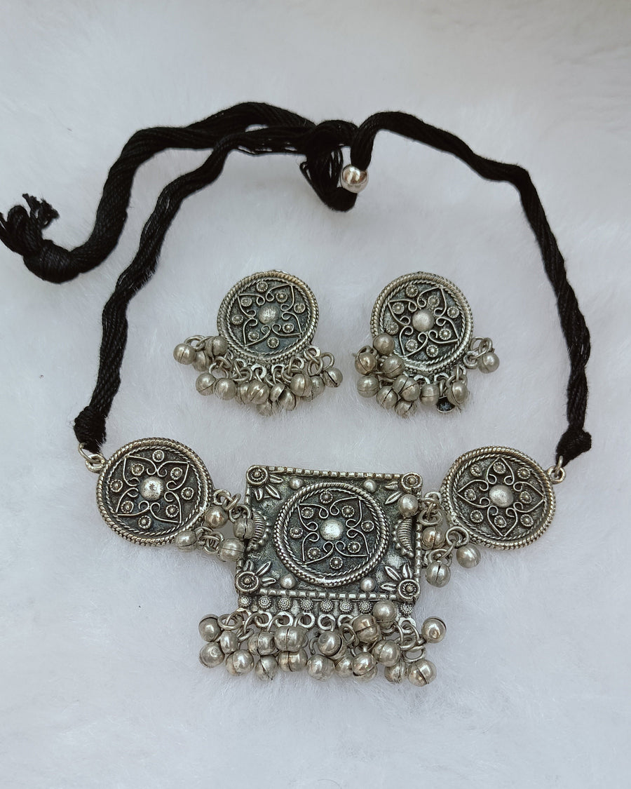 Round Square German Silver Choker Set