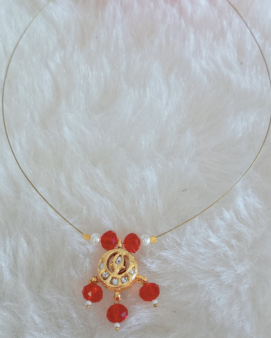 Invisible Chain Kundan Penda With Red Crystal