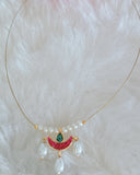 Invisible Chain Pink Green Pendant Pearl