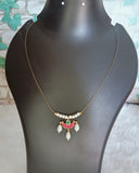 Invisible Chain Pink Green Pendant Pearl