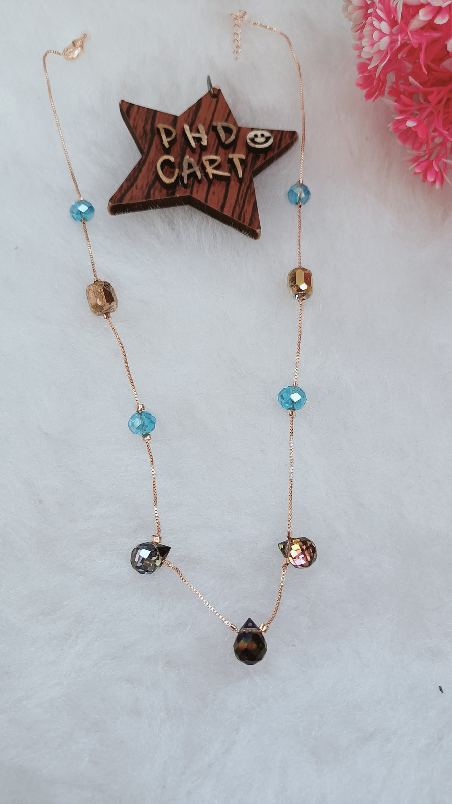 Black Drop Crystal Multi Mala Rosegold