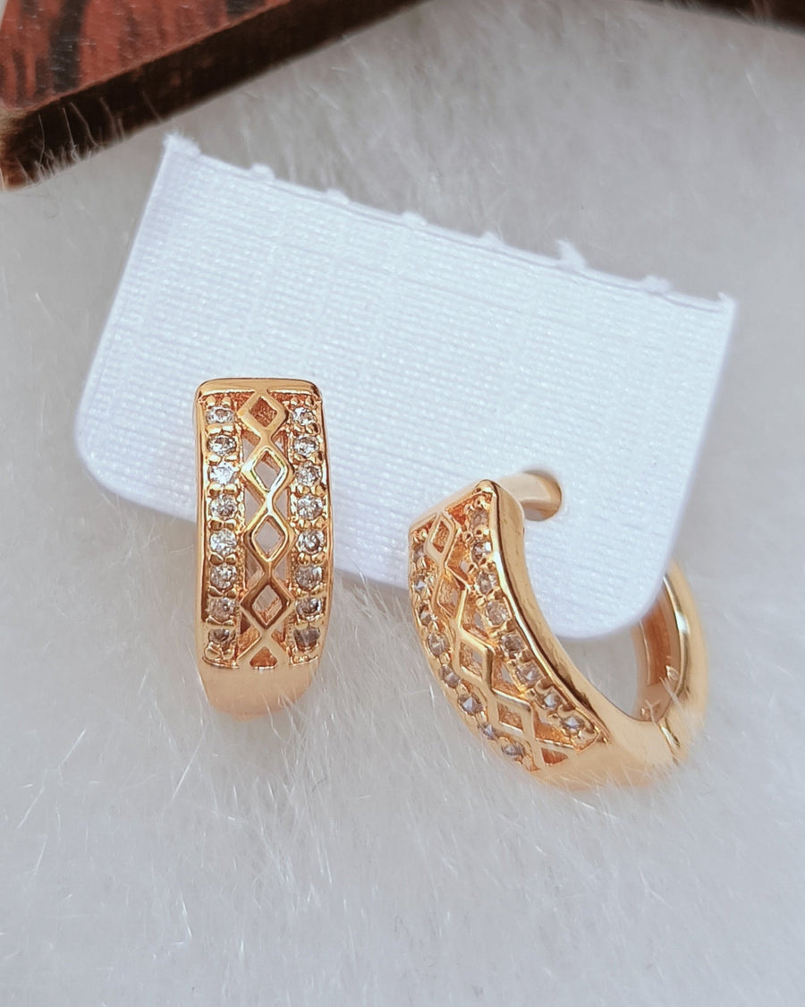 Gold Daimond Cross Hoop Earring