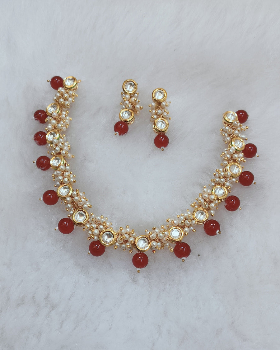 Kundan Lorial Choker Set With Marun Beads