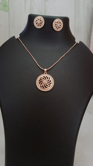 Round Rosegold Daimond Pendant Chain With Earring