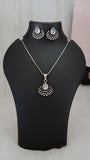 German Silver Chain Pendant Set With Drop Daimond