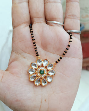 Green Flower Kundan Mangalsutra