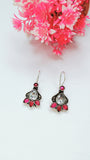 Pink White Stone Hook Earring In German Silver