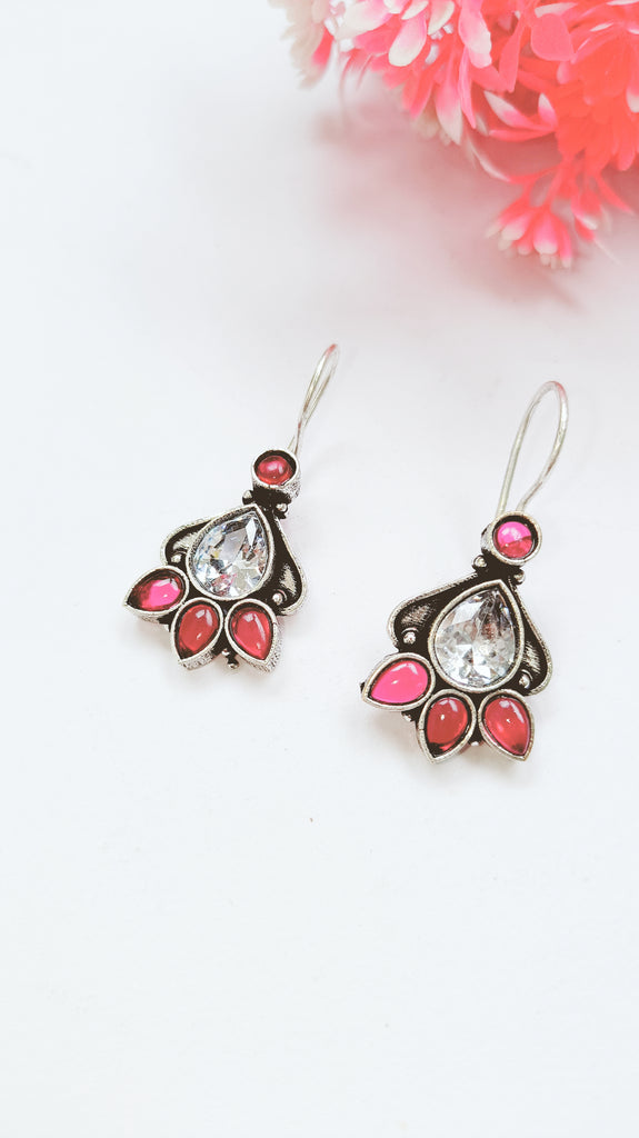Pink White Stone Hook Earring In German Silver