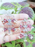 Pink White Stone Long Earring In German Silver