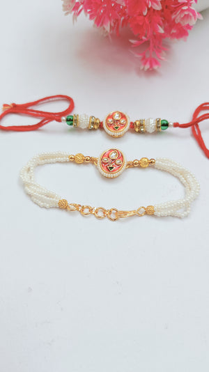 Red Kundan Couple Rakhi