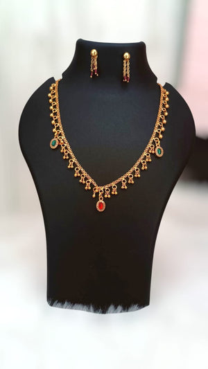 Pink Green Daimond Golden Tanmaniya With Earring